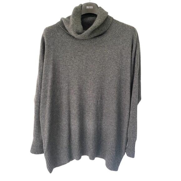Pure Collection 100% Cashmere Oversized Turtleneck Sweater Side Zip Gray M - Picture 1 of 8